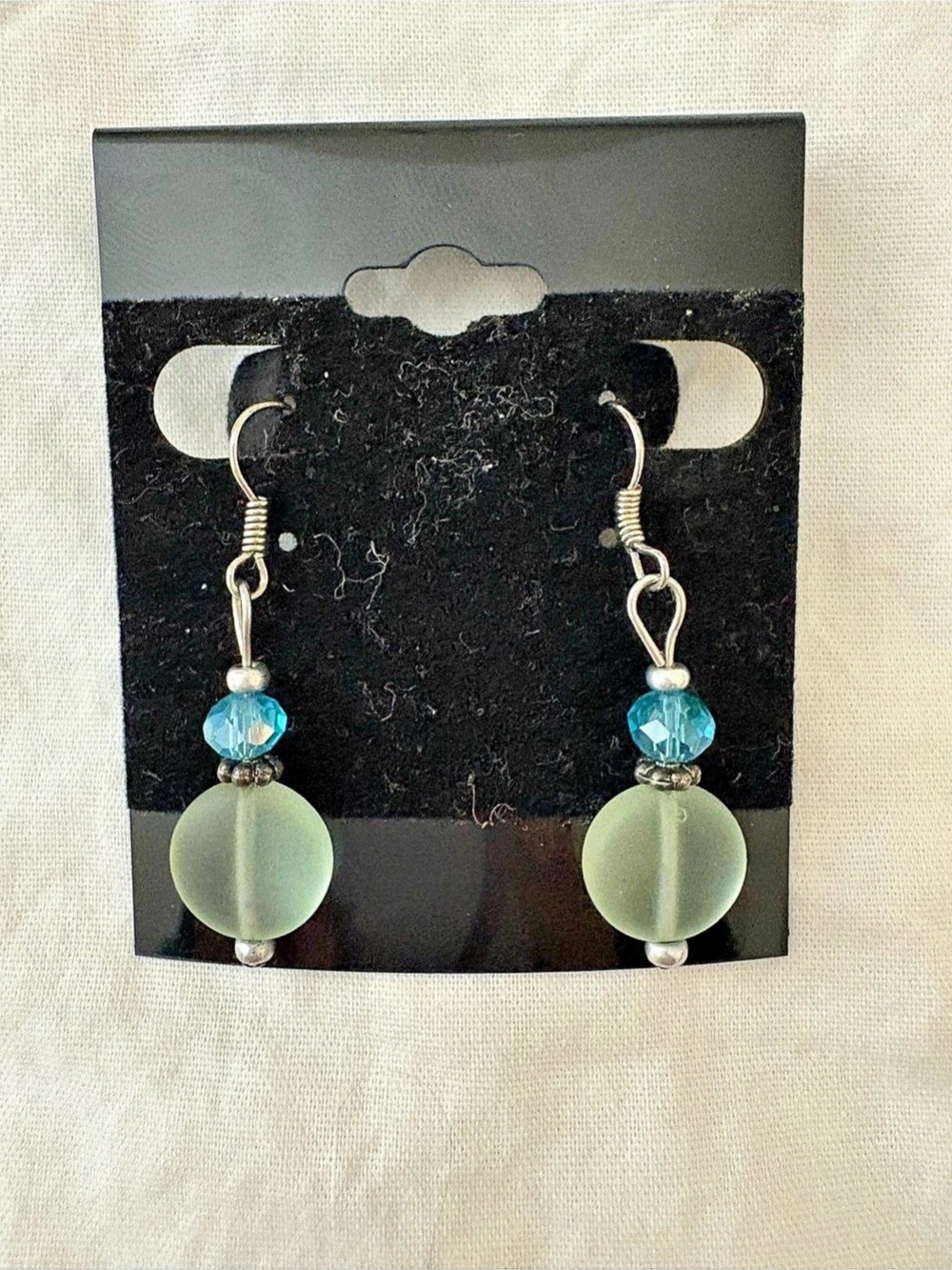 Beaded Dangle Earrings in Green & Blue Like New